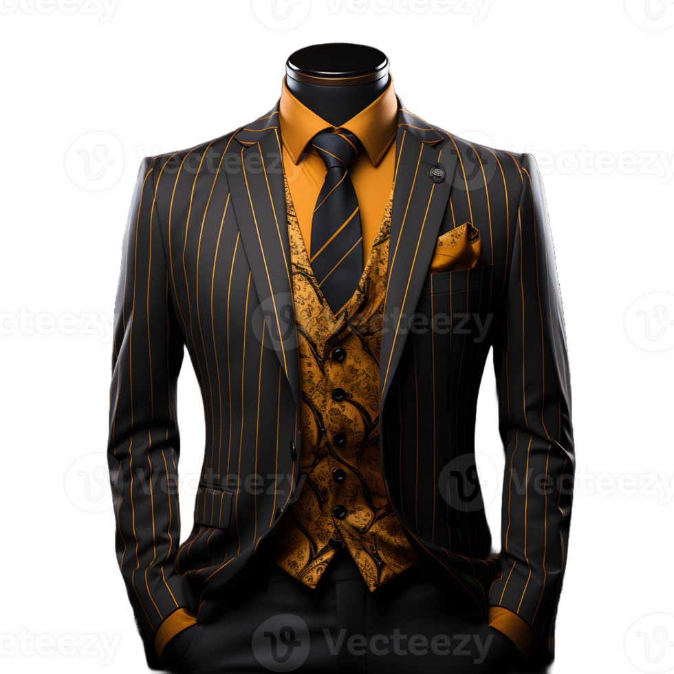 AI generated Elegant Black and Gold Striped Men's Formal Suit Isolated on Transparent Background. Generative Ai png