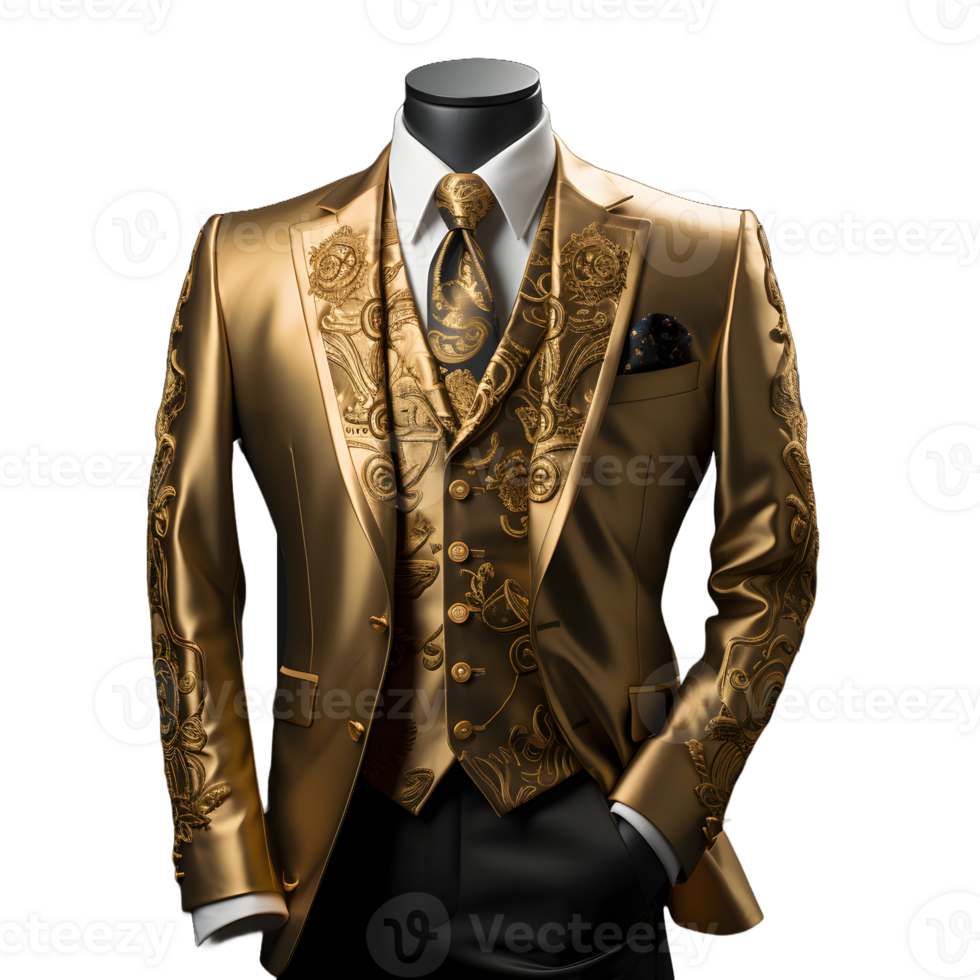 AI generated Luxury Glossy Gold Men's Formal Suit Isolated on Transparent Background. Generative Ai png