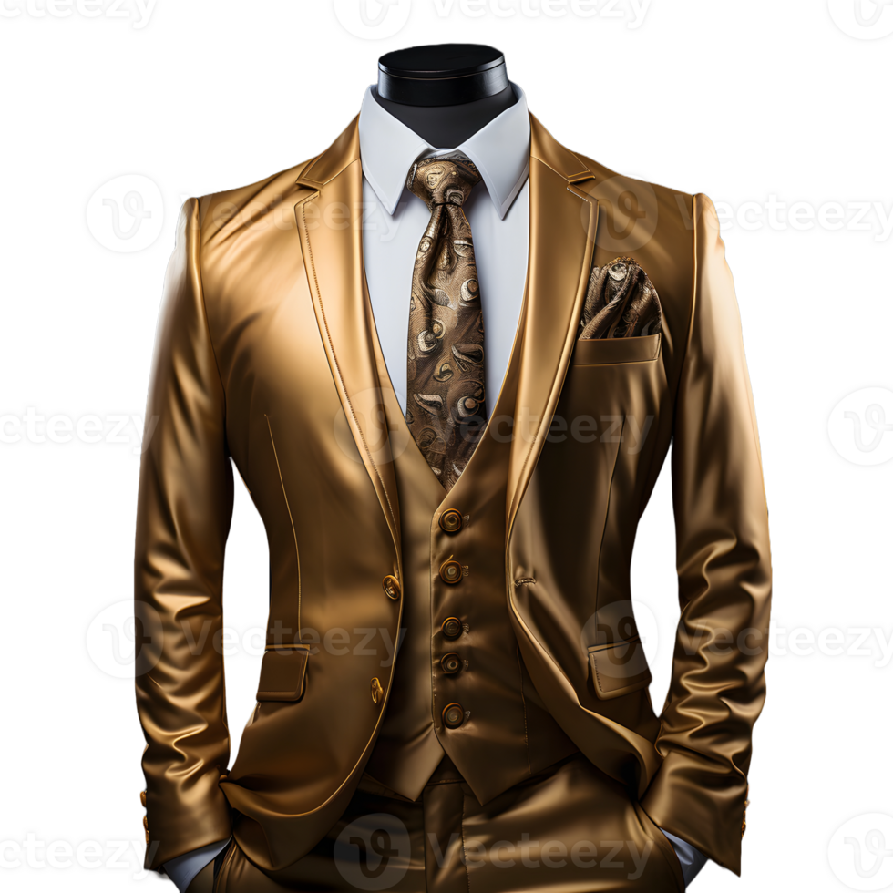 AI generated Luxury Glossy Gold Men's Formal Suit Isolated on Transparent Background. Generative Ai png
