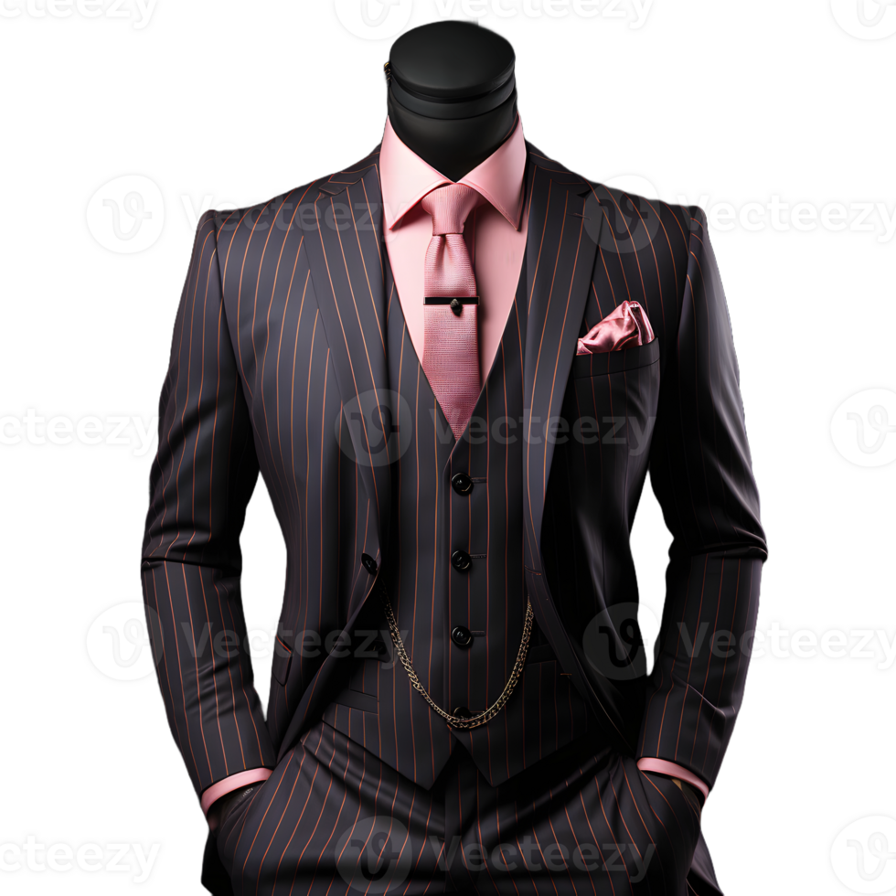 AI generated Black and Pink Striped Men's Formal Suit Isolated on Transparent Background. Generative Ai png