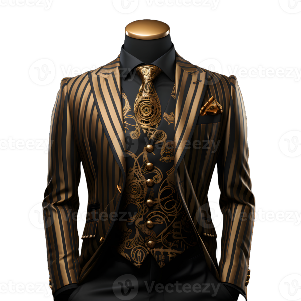 AI generated Elegant Black and Gold Striped Men's Formal Suit Isolated on Transparent Background. Generative Ai png