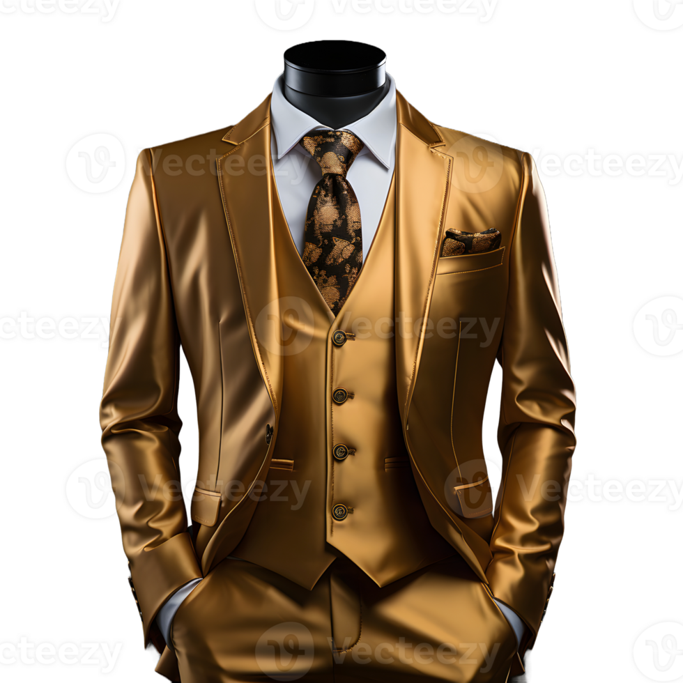 AI generated Luxury Glossy Gold Men's Formal Suit Isolated on Transparent Background. Generative Ai png