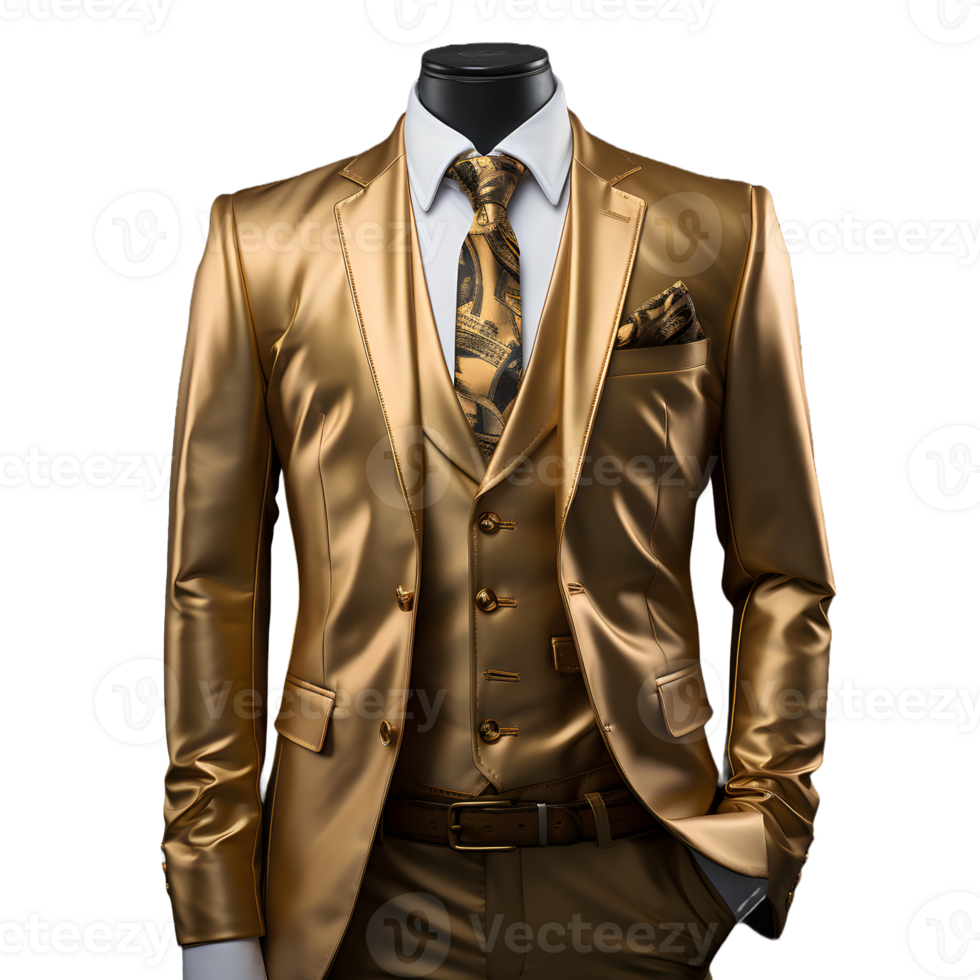 AI generated Luxury Glossy Gold Men's Formal Suit Isolated on Transparent Background. Generative Ai png