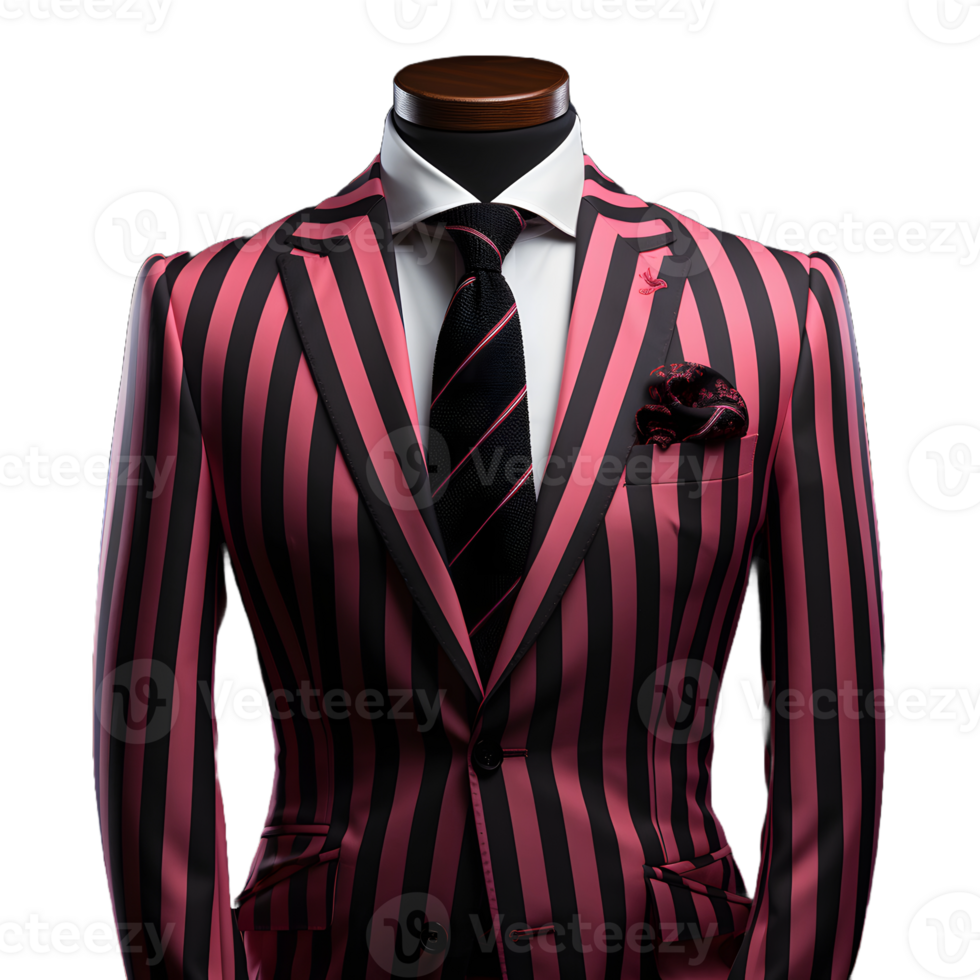 AI generated Black and Pink Striped Men's Formal Suit Isolated on Transparent Background. Generative Ai png