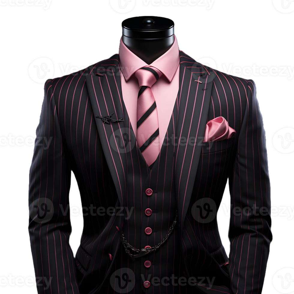 AI generated Black and Pink Striped Men's Formal Suit Isolated on Transparent Background. Generative Ai png