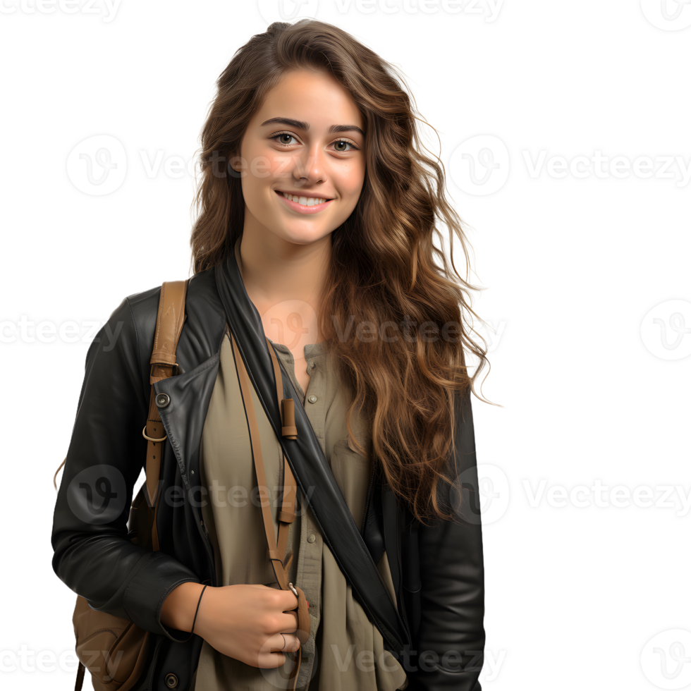 AI generated Portrait of a Smiling Female Collage Student in Casual Wear Isolated on Transparent Background. Generative Ai png
