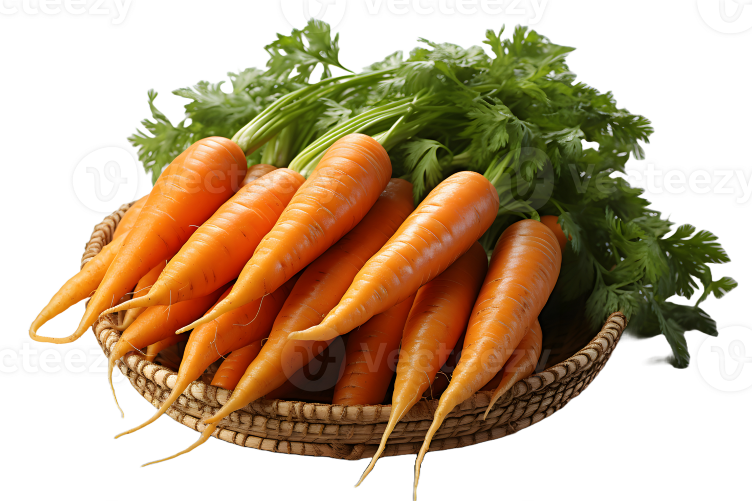 AI generated Pile of Fresh Carrots in a Basket Isolated on Transparent Background. Generative Ai png