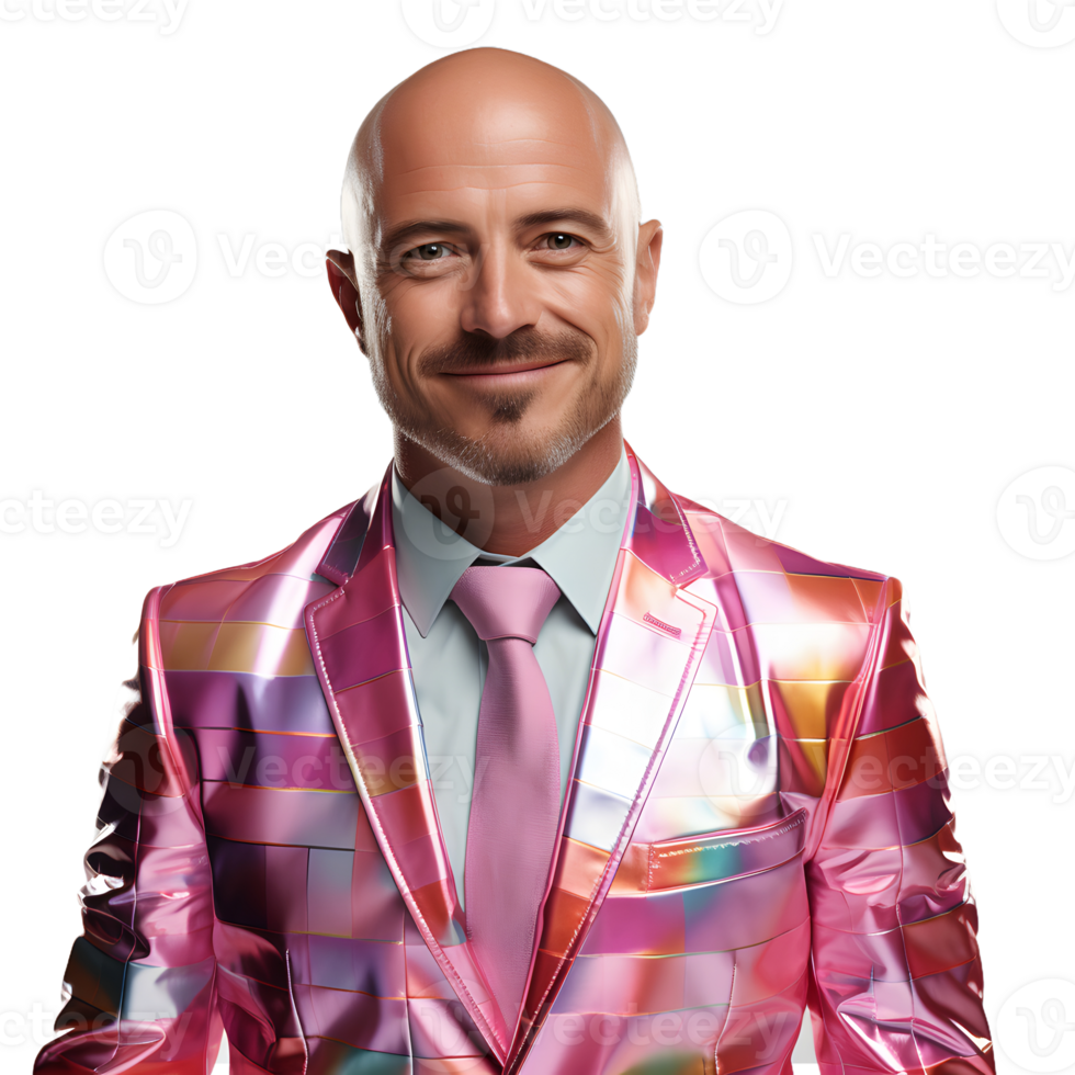 AI generated A Happy Bald Businessman in a Colorful Business Suit Isolated on Transparent Background. Generative Ai png