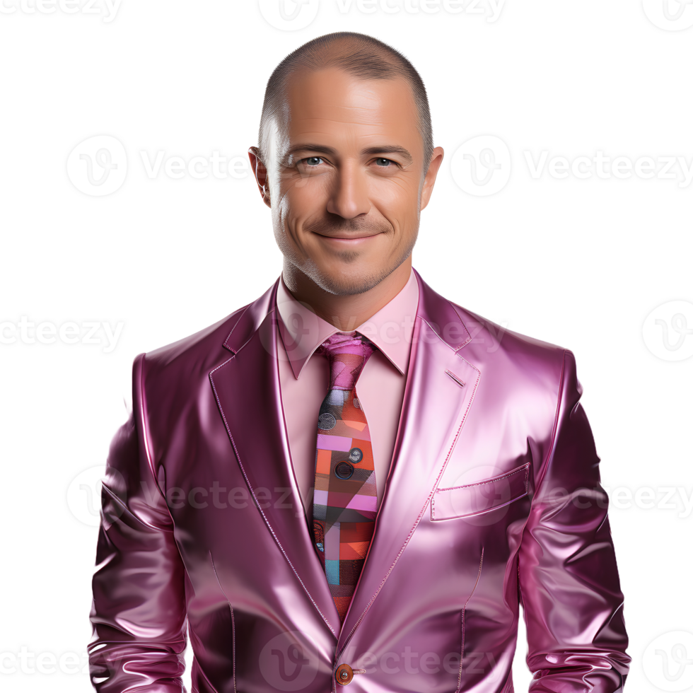AI generated A Happy Bald Businessman in a Colorful Business Suit Isolated on Transparent Background. Generative Ai png
