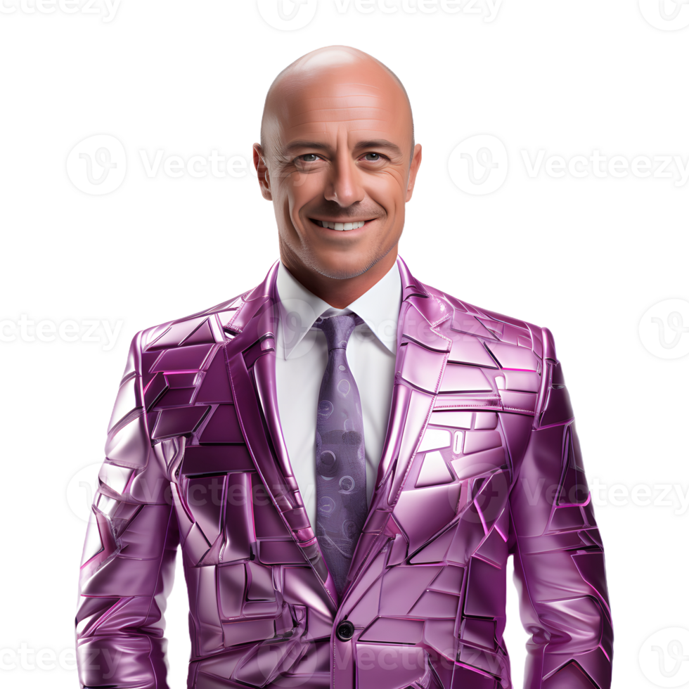 AI generated A Happy Bald Businessman in a Colorful Business Suit Isolated on Transparent Background. Generative Ai png