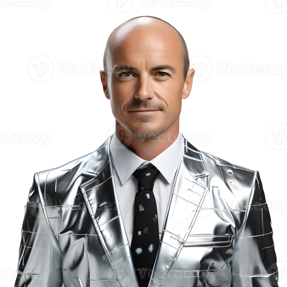AI generated A Happy Bald Businessman in a Colorful Business Suit Isolated on Transparent Background. Generative Ai png
