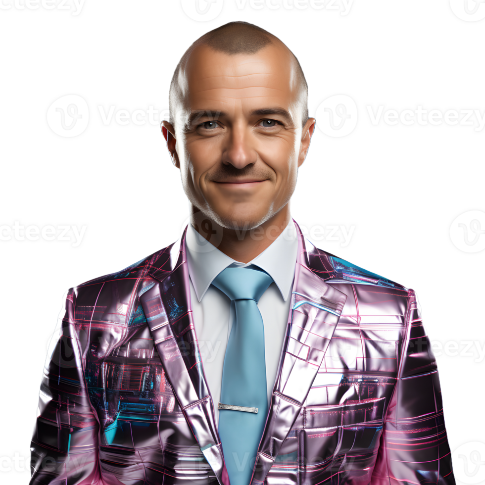 AI generated A Happy Bald Businessman in a Colorful Business Suit Isolated on Transparent Background. Generative Ai png