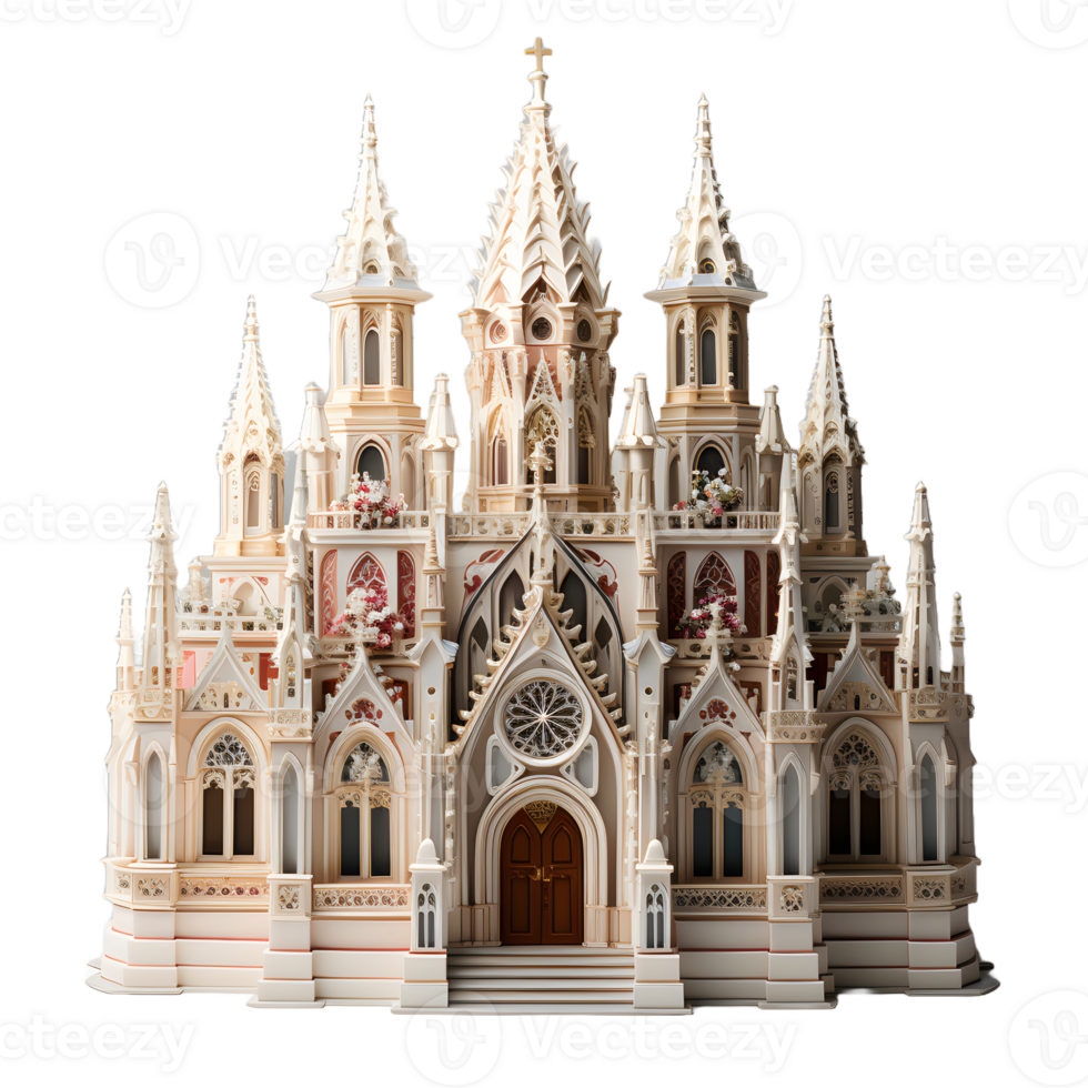 AI generated Miniature Cathedral with Holy Cross Isolated on Transparent Background. Generative Ai png