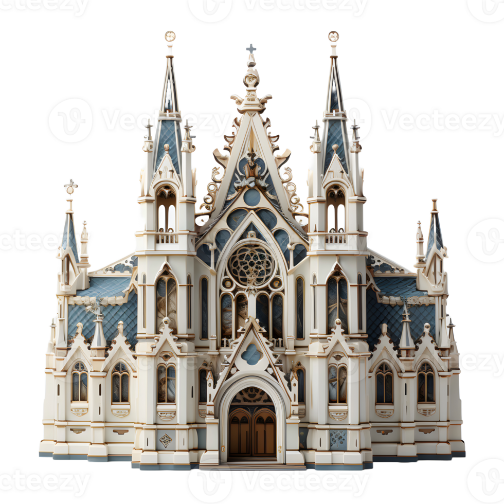 ai gerado miniatura catedral com piedosos Cruz isolado em transparente fundo. generativo ai png