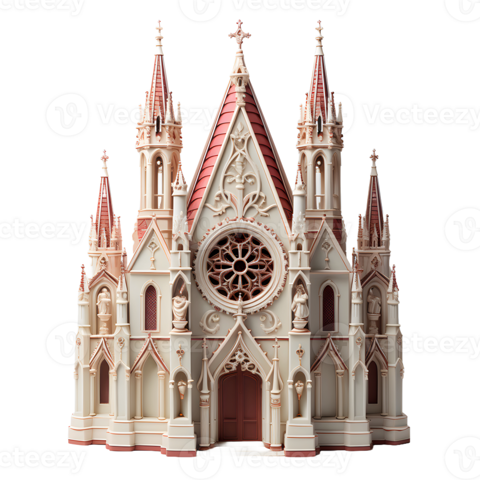 ai gegenereerd miniatuur kathedraal met heilig kruis geïsoleerd Aan transparant achtergrond. generatief ai png