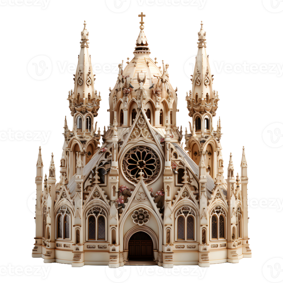 AI generated Miniature Cathedral with Holy Cross Isolated on Transparent Background. Generative Ai png
