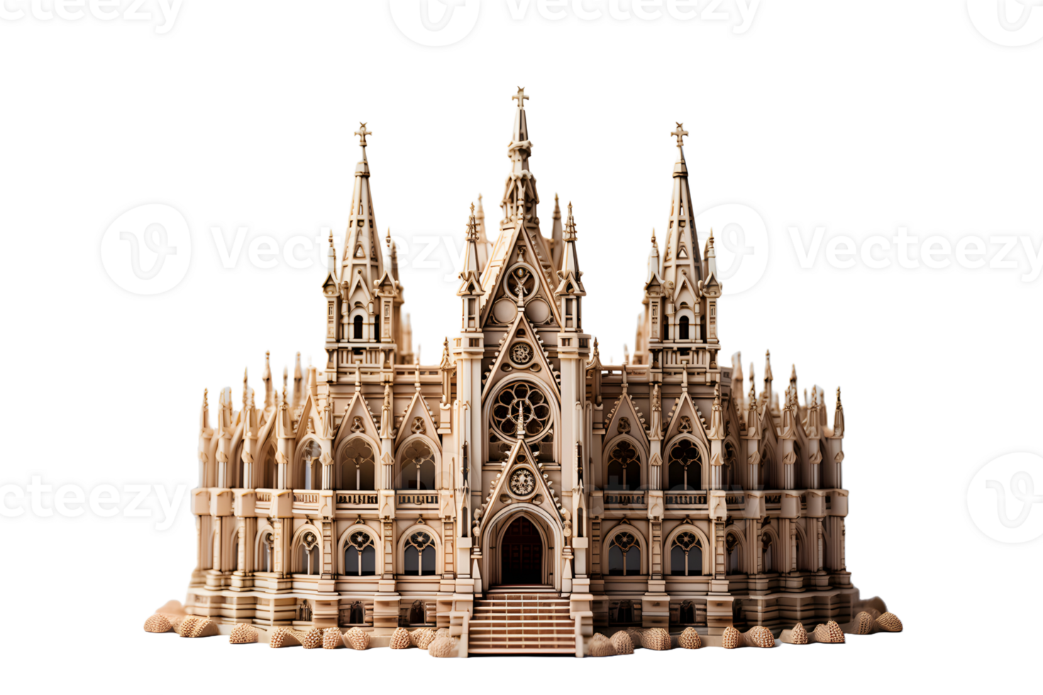 AI generated Miniature Cathedral with Holy Cross Isolated on Transparent Background. Generative Ai png