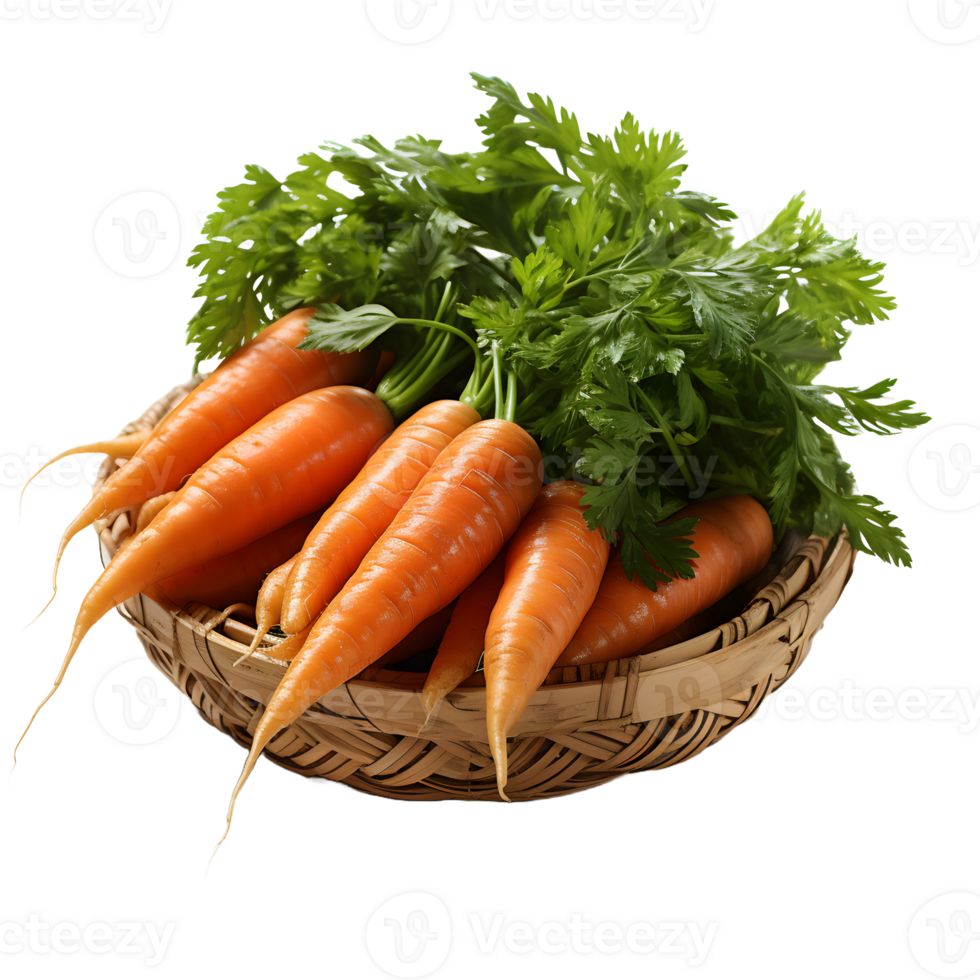 AI generated Pile of Fresh Carrots in a Basket Isolated on Transparent Background. Generative Ai png