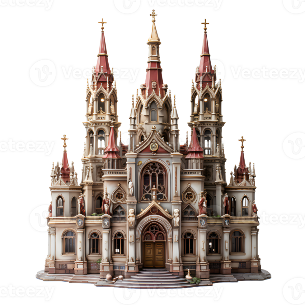 ai generado miniatura catedral con santo cruzar aislado en transparente antecedentes. generativo ai png