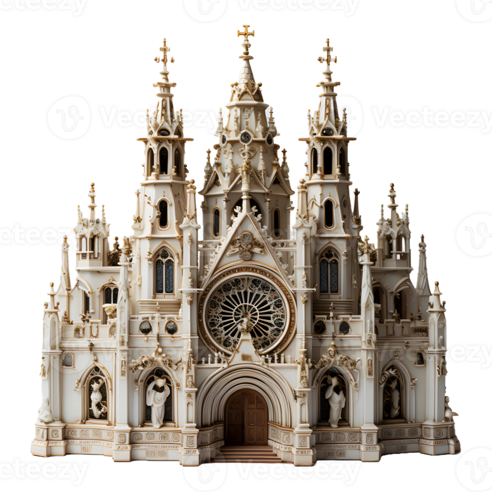 AI generated Miniature Cathedral with Holy Cross Isolated on Transparent Background. Generative Ai png