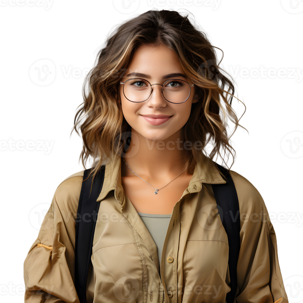 AI generated Portrait of a Smiling Female Collage Student in Casual Wear Isolated on Transparent Background. Generative Ai png