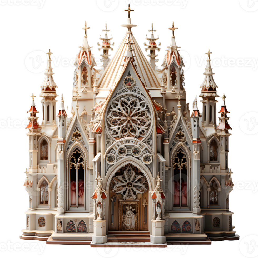 AI generated Miniature Cathedral with Holy Cross Isolated on Transparent Background. Generative Ai png