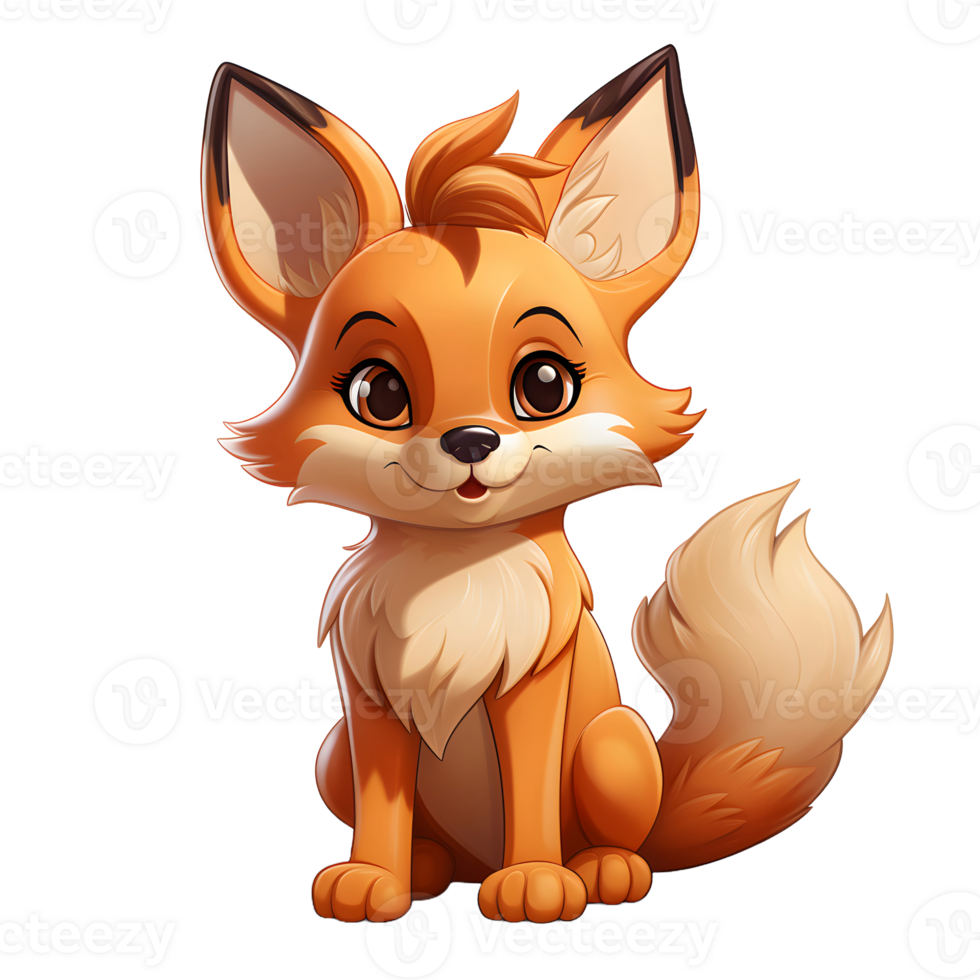AI generated Cute Fox Cartoon Illustration Isolated on transparent Background. Generative Ai png