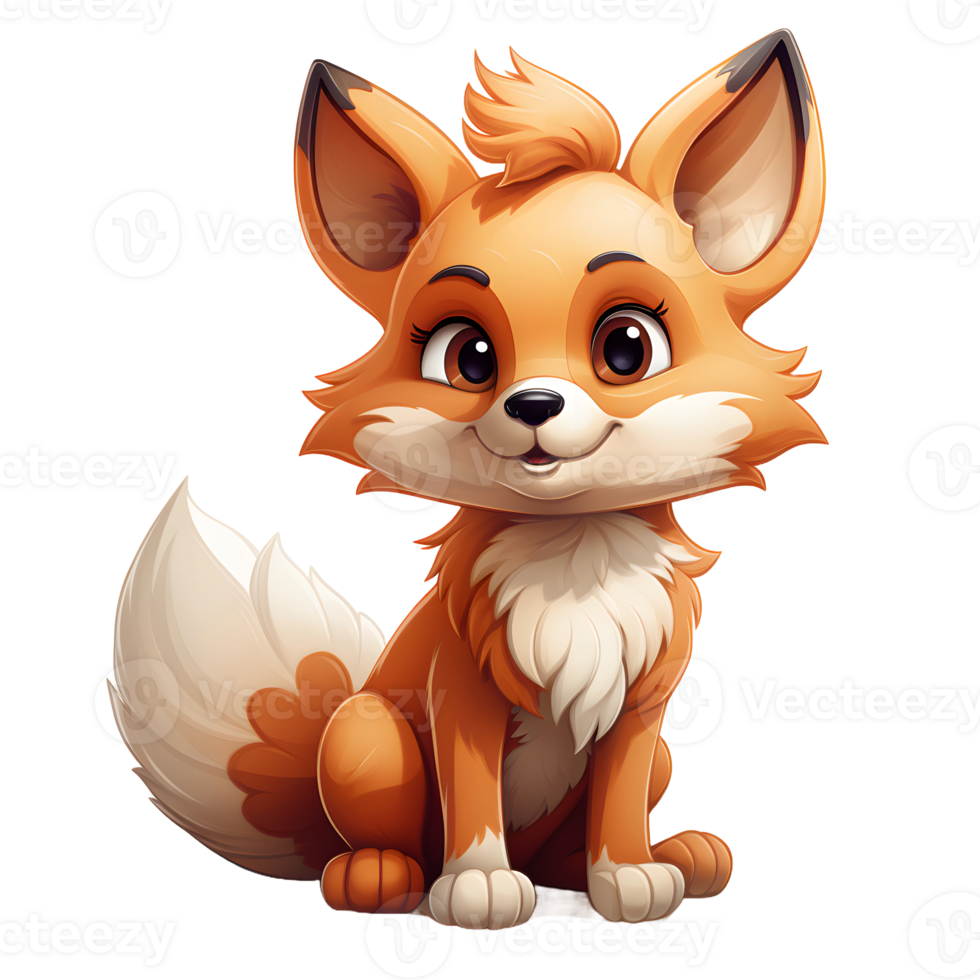 AI generated Cute Fox Cartoon Illustration Isolated on transparent Background. Generative Ai png