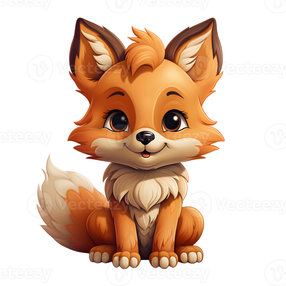 AI generated Cute Fox Cartoon Illustration Isolated on transparent Background. Generative Ai png