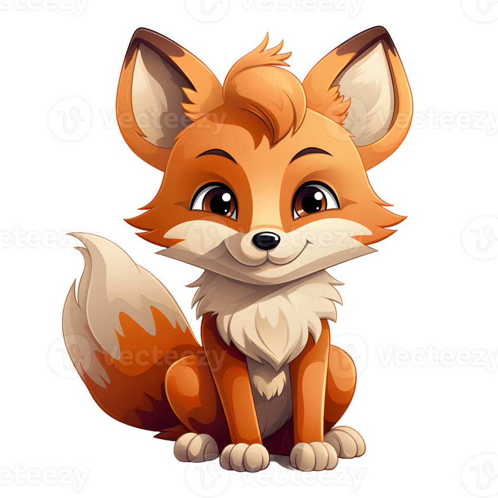AI generated Cute Fox Cartoon Illustration Isolated on transparent Background. Generative Ai png