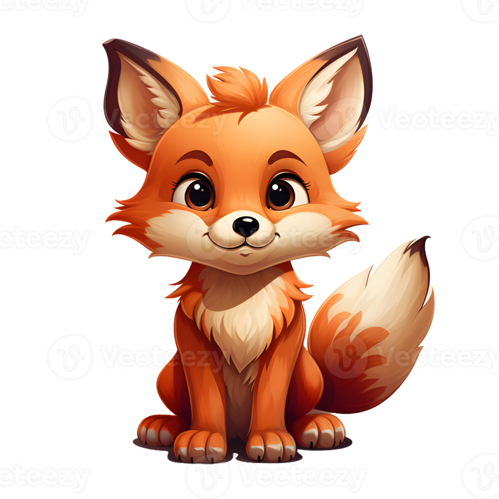 AI generated Cute Fox Cartoon Illustration Isolated on transparent Background. Generative Ai png