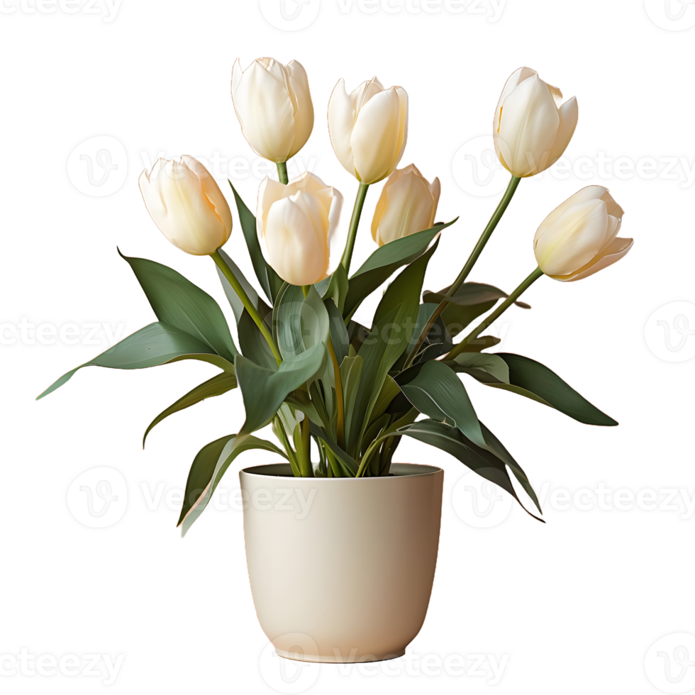 ai generado tulipán flores en blanco maceta aislado en transparente antecedentes. generativo ai png