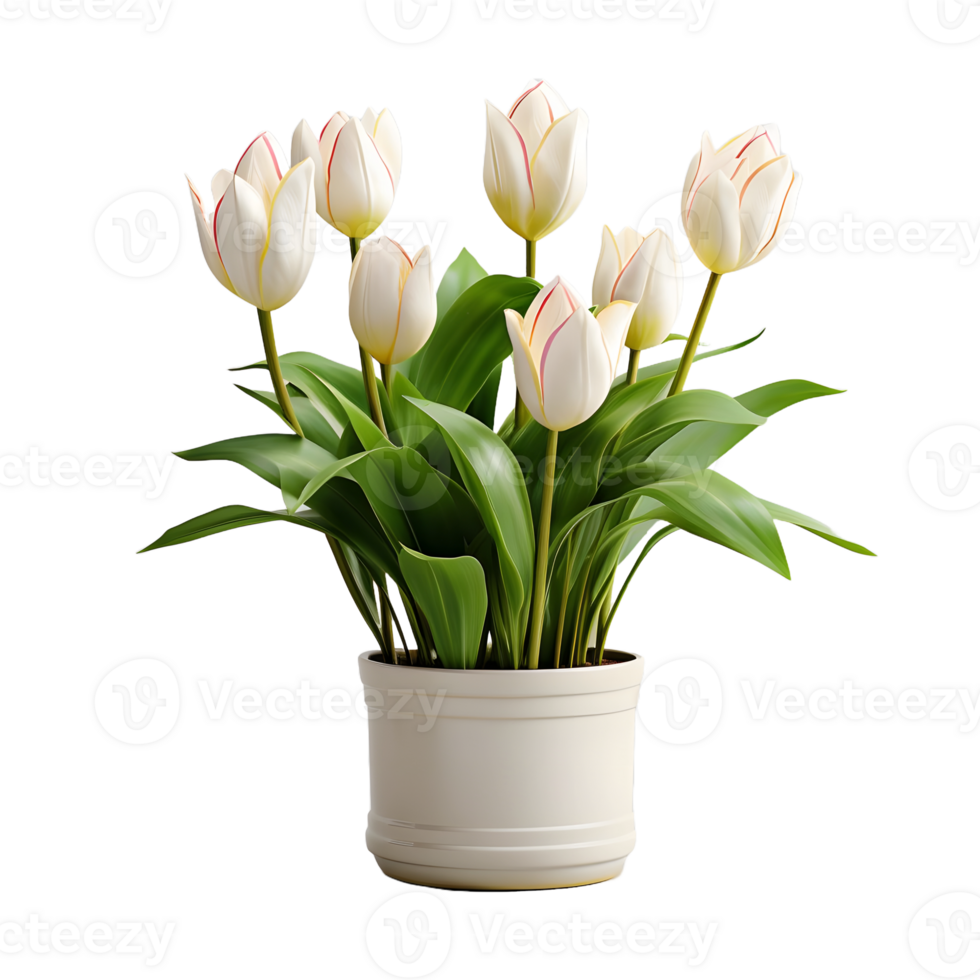 AI generated Tulip Flowers in White Pot Isolated on Transparent Background. Generative Ai png