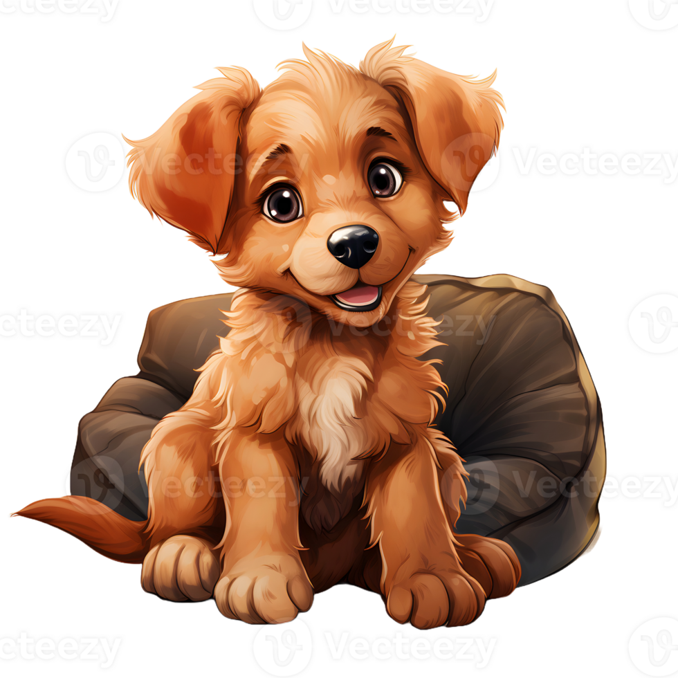AI generated Cute Dog Lying on a Pillow Isolated on Transparent Background. Cartoon Dog Illustration. Generative Ai png