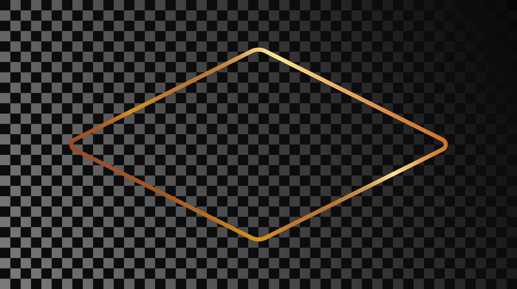 Gold glowing rounded rhombus shape frame vector