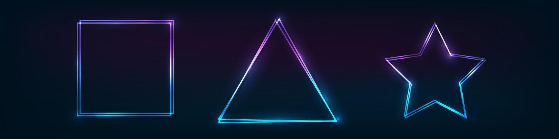 Set of neon double frames with shining effects vector