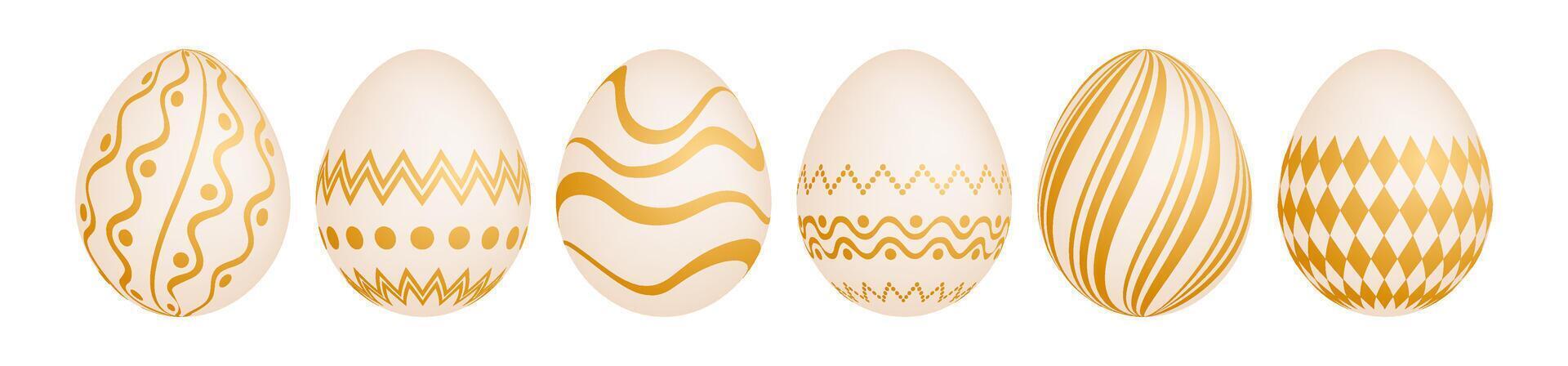 Set of six gold Easter eggs vector