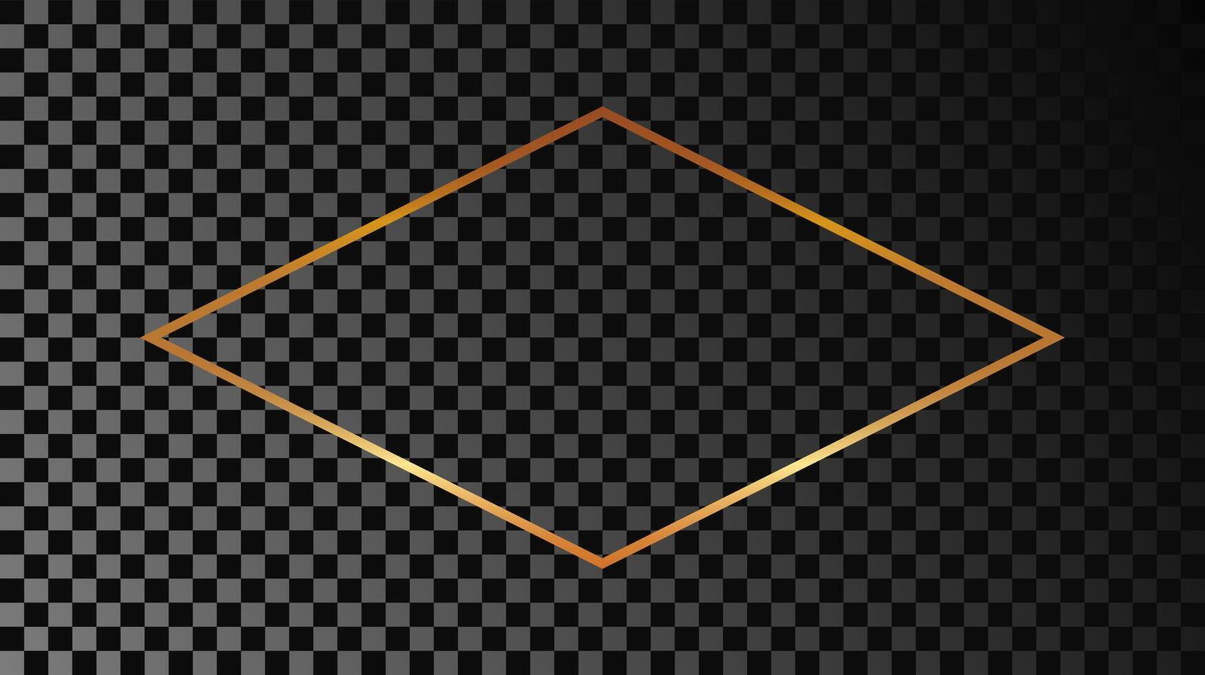 Gold glowing rhombus  shape frame isolated on dark background. Shiny frame with glowing effects. Vector illustration.