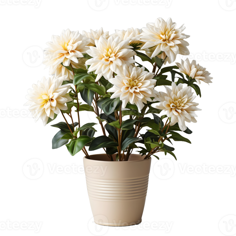 AI generated Dahlia in a Pot Isolated on Transparent Background. Beautiful Spring Flowers. Generative Ai png