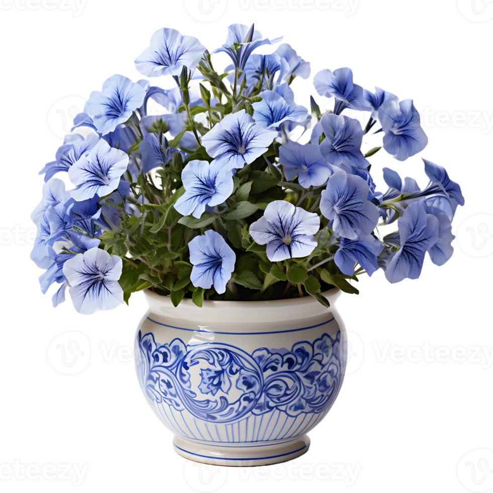 AI generated Blue Petunia Flowers in Pot Isolated on Transparent Background. Generative Ai png