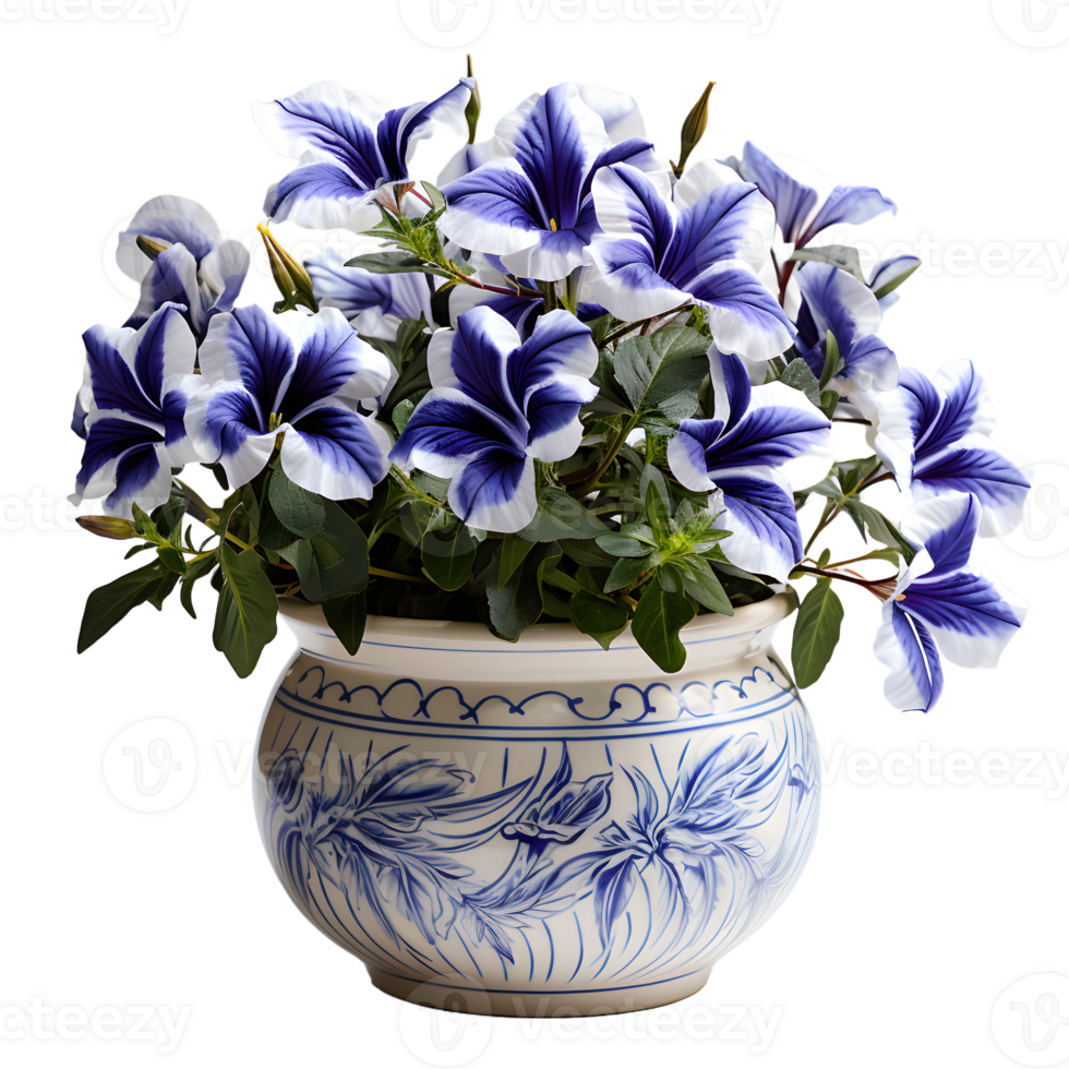 AI generated Blue Petunia Flowers in Pot Isolated on Transparent Background. Generative Ai png