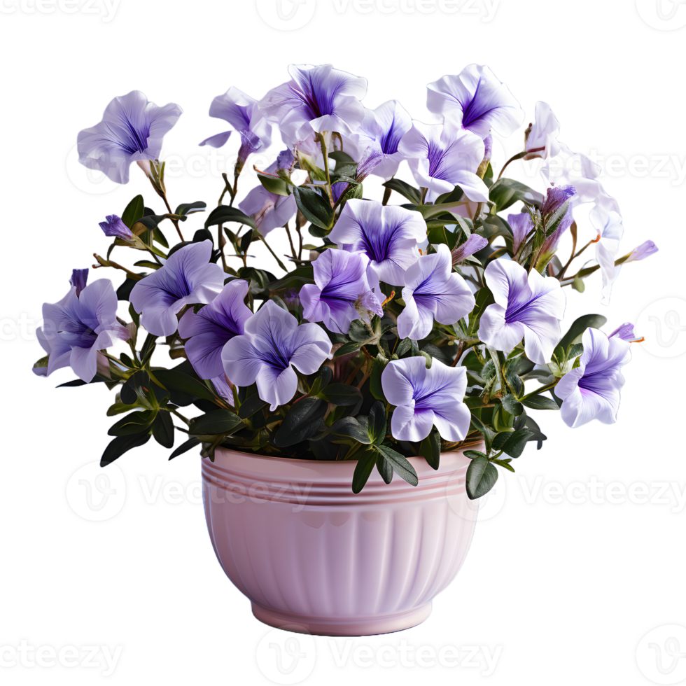AI generated Blue Petunia Flowers in Pot Isolated on Transparent Background. Generative Ai png