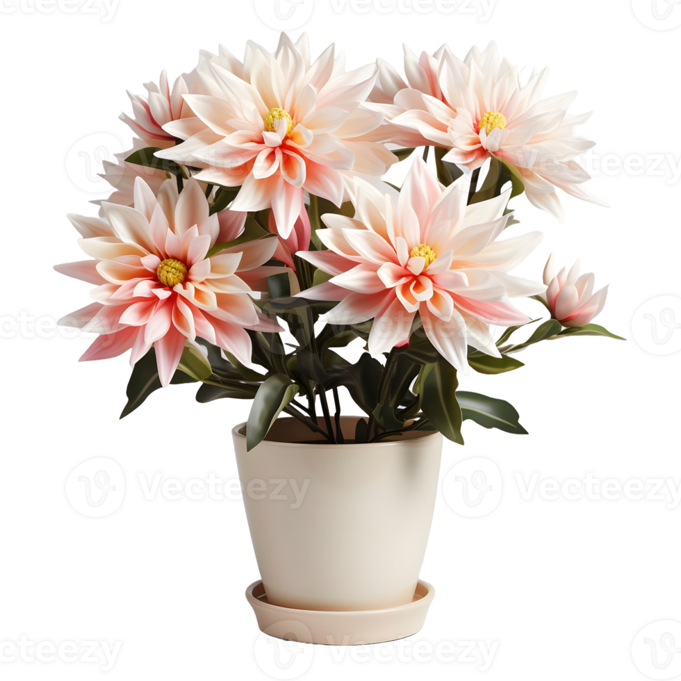 AI generated Dahlia in a Pot Isolated on Transparent Background. Beautiful Spring Flowers. Generative Ai png