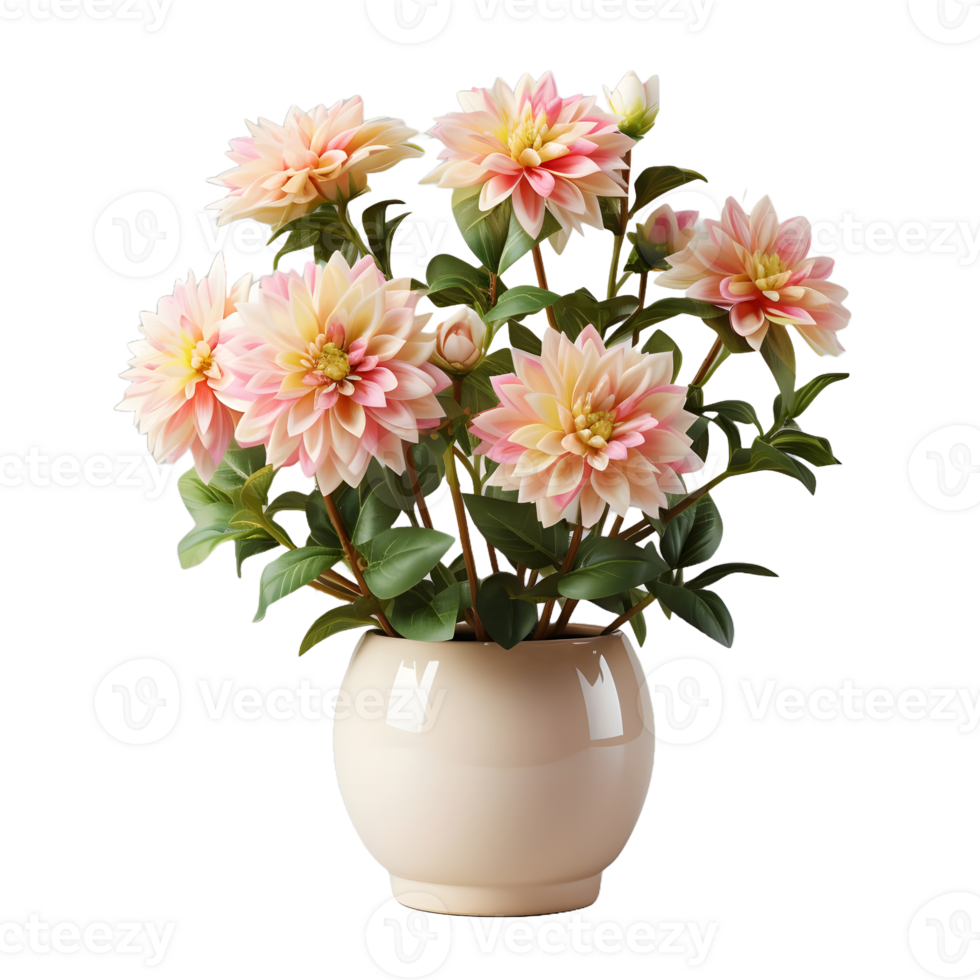 AI generated Dahlia in a Pot Isolated on Transparent Background. Beautiful Spring Flowers. Generative Ai png
