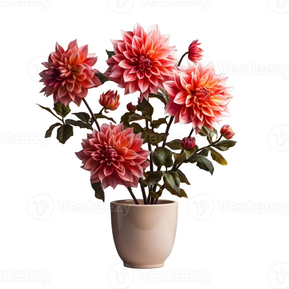 AI generated Dahlia in a Pot Isolated on Transparent Background. Beautiful Spring Flowers. Generative Ai png