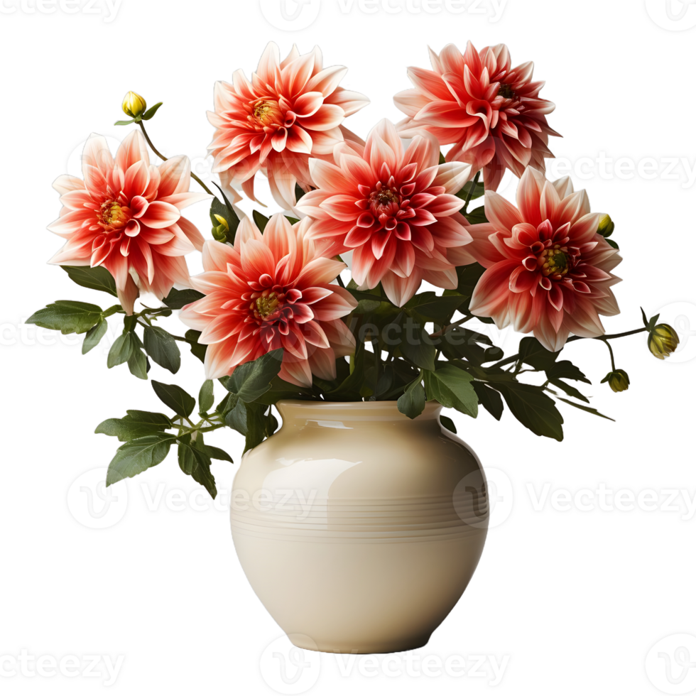 AI generated Dahlia in a Pot Isolated on Transparent Background. Beautiful Spring Flowers. Generative Ai png