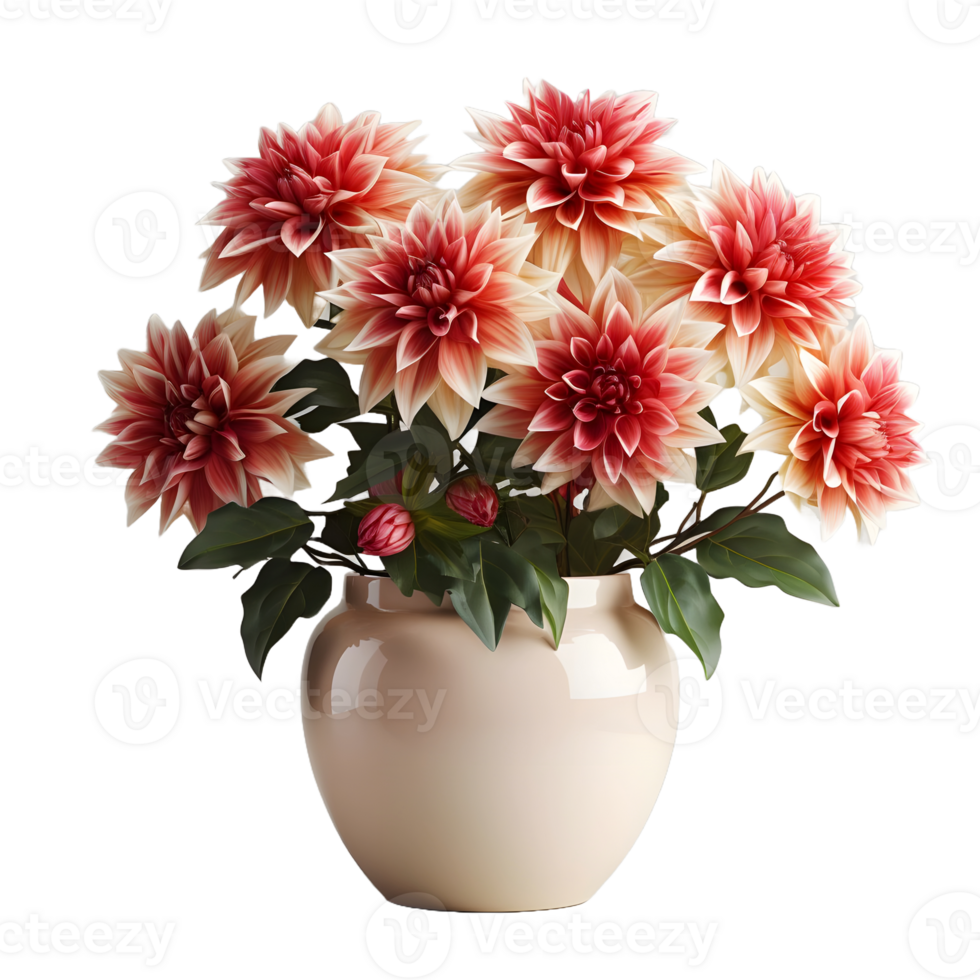 AI generated Dahlia in a Pot Isolated on Transparent Background. Beautiful Spring Flowers. Generative Ai png
