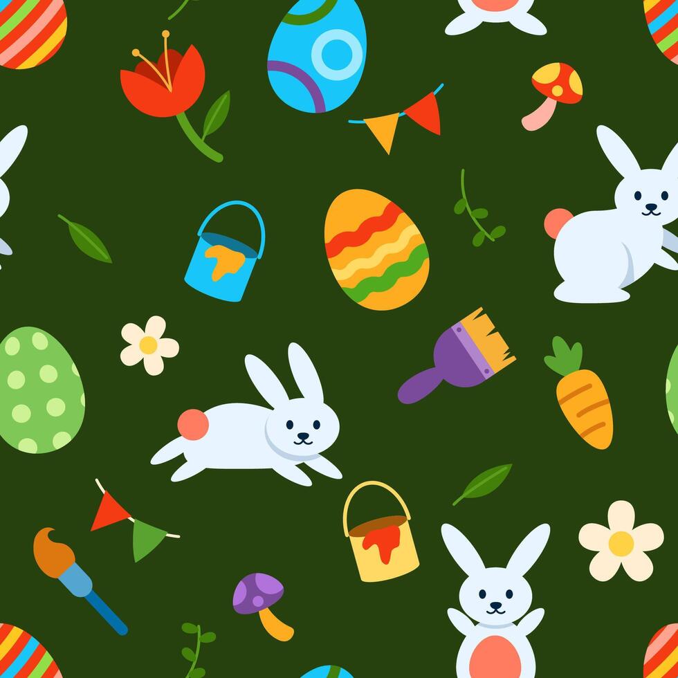 Painted Eggs And Easter Bunny Seamless Pattern vector