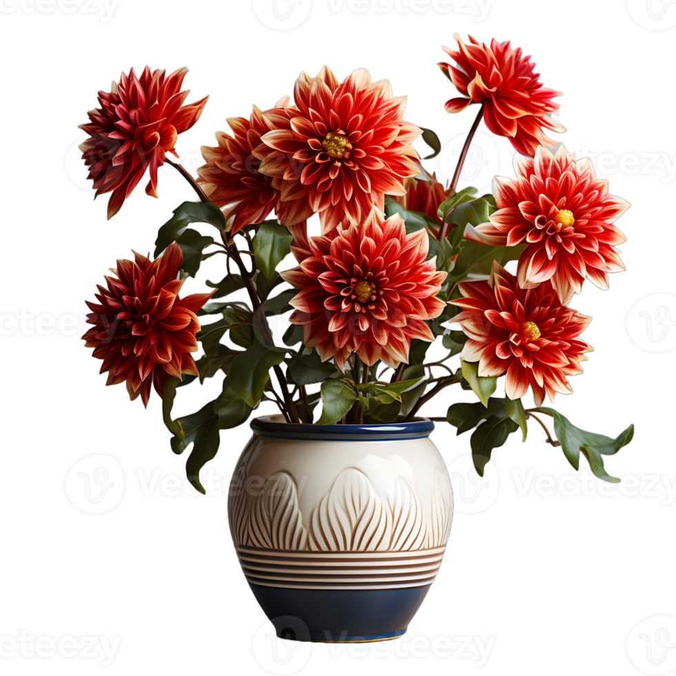AI generated Dahlia in a Pot Isolated on Transparent Background. Beautiful Spring Flowers. Generative Ai png