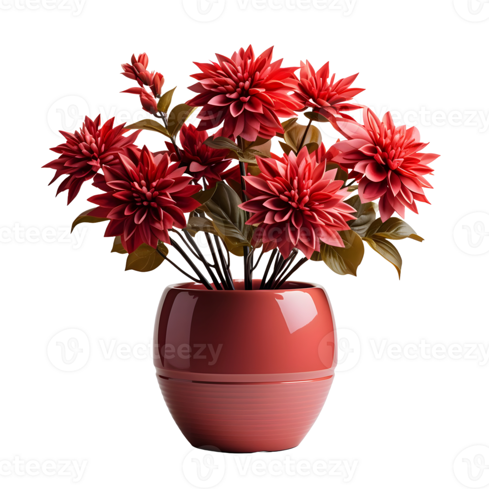 AI generated Dahlia in a Pot Isolated on Transparent Background. Beautiful Spring Flowers. Generative Ai png